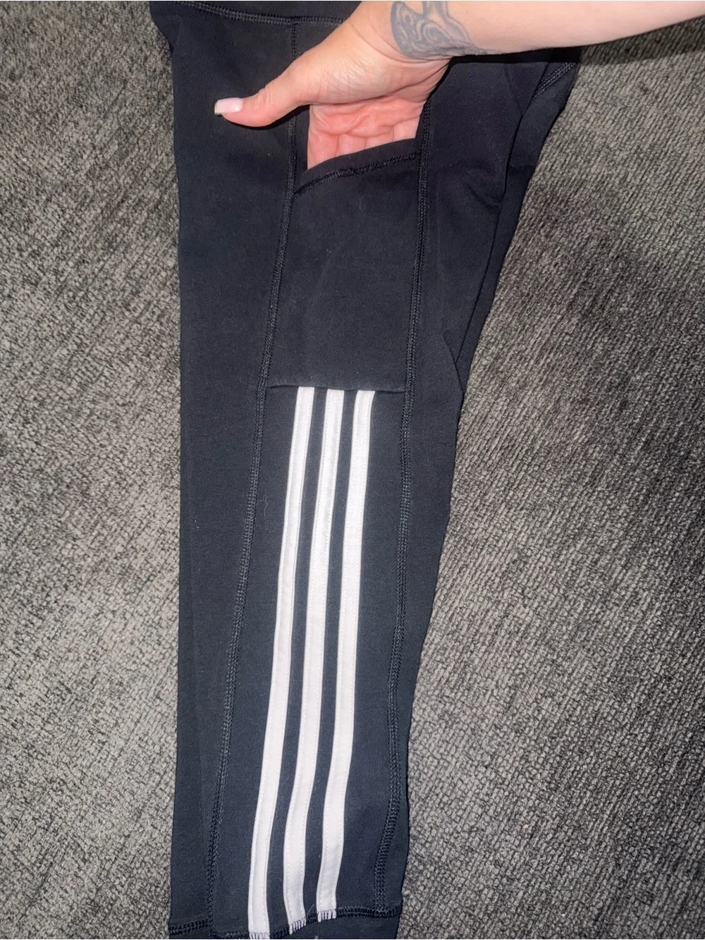 Adidas Girls Black 3-Stripe Leggings with Pockets Size Large 14